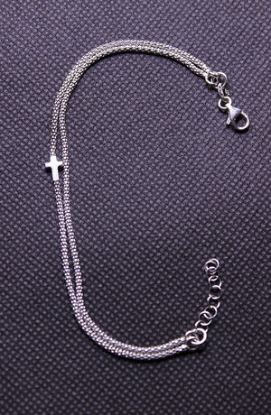 PULSERA DOS CADENAS CON CRUZ PLATA